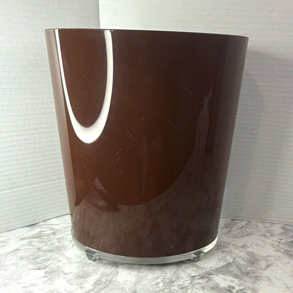 Vintage Brown Oval Plastic Wastebasket Small Bathroom bin clear acrylic feet